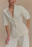 Opal Puff Sleeve Suiting Top Ivory