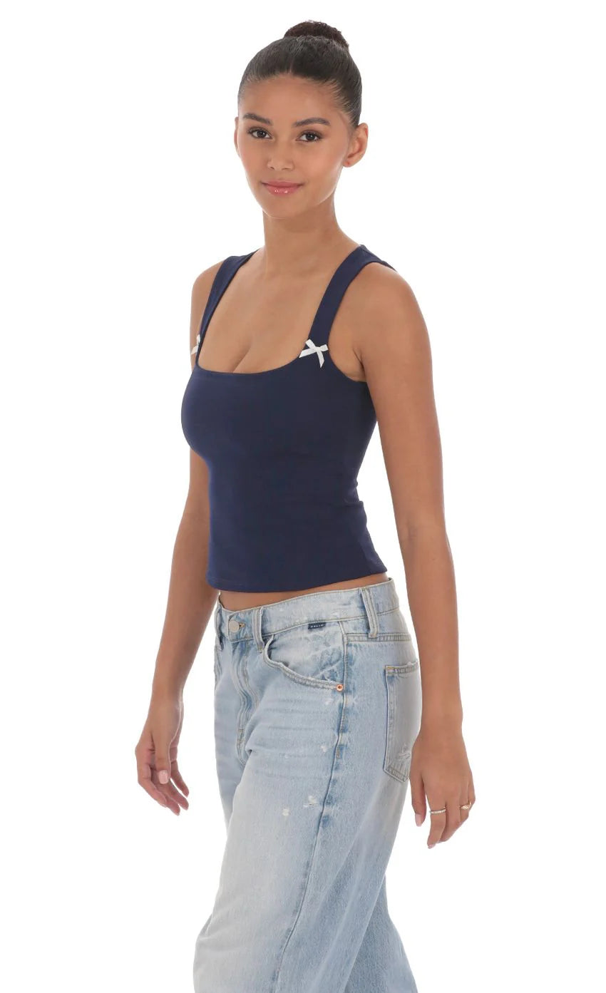 Double Bow Top in Navy