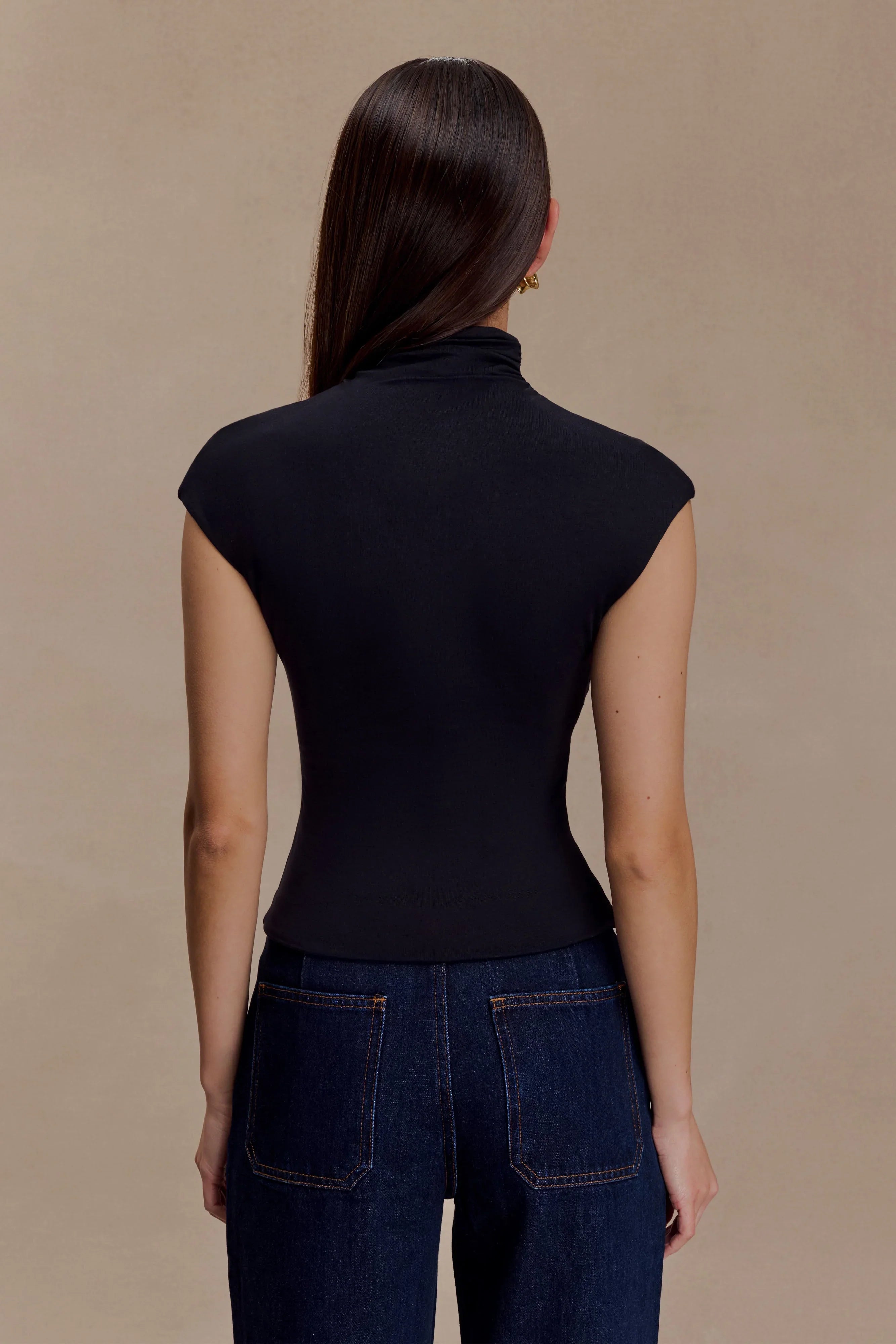 Freesia High Neck Sleeveless Top Black