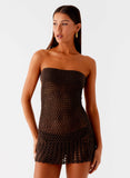 Kaiane Strapless Crochet Mini Dress Chocolate