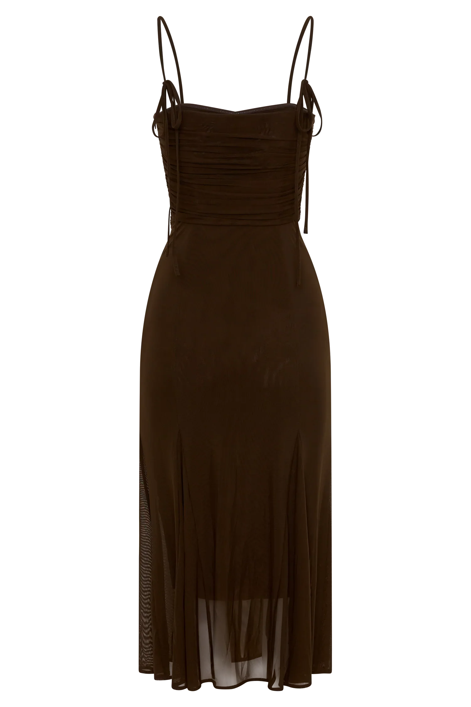 Willa Gathered Mesh Midi Dress Chocolate