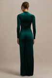 Wishes Bottle Green Velvet High Neck Maxi Dress With Wrap Skirt