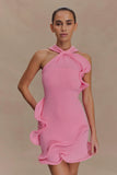 Caprice Halter Knit Mini Dress Bubblegum Pink