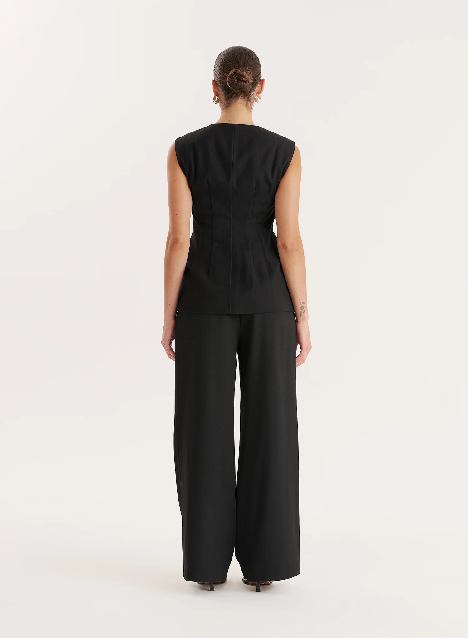 Black Cinched Waist Tailored Waistcoat