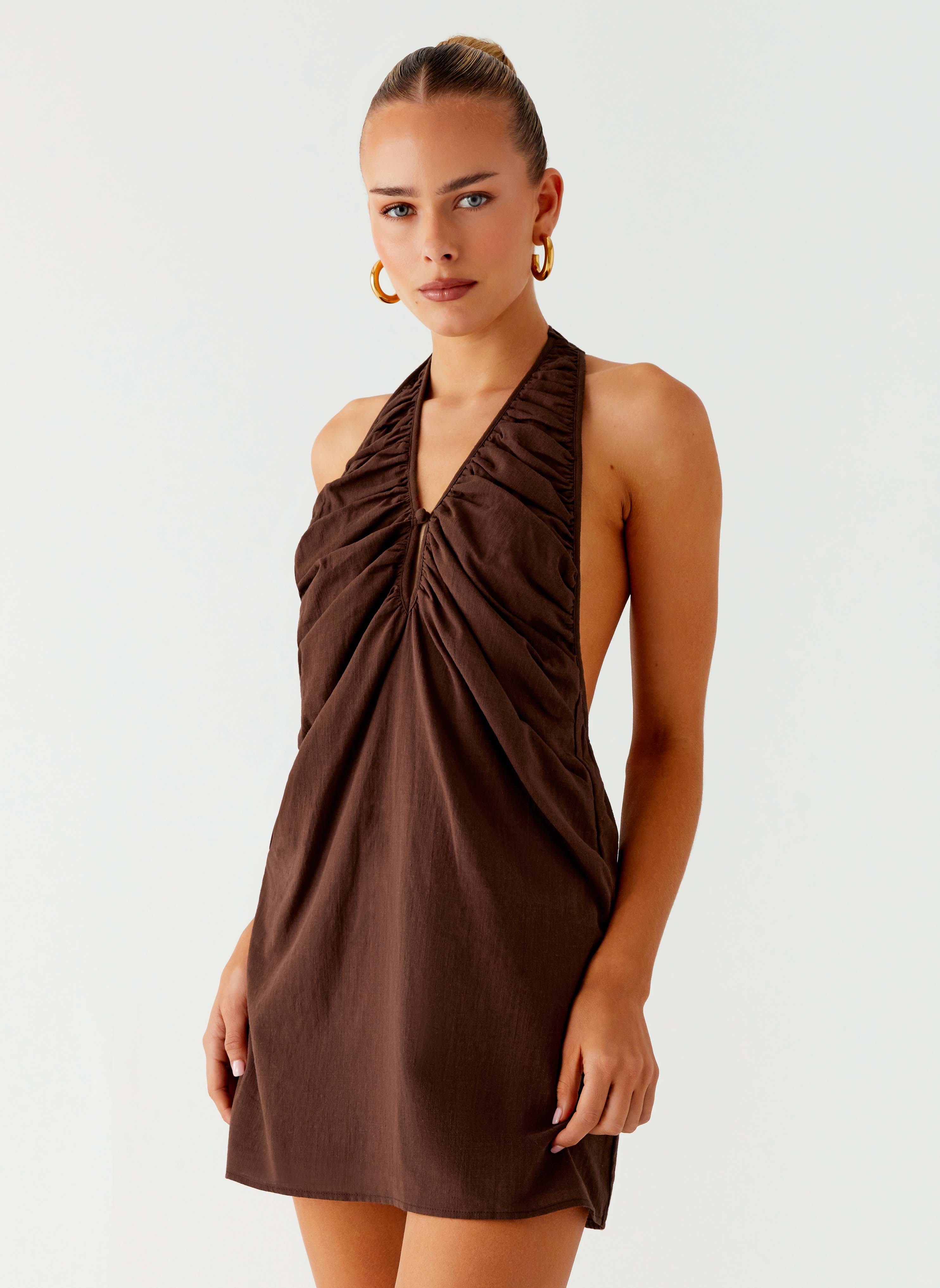 Jepsen Cotton Halter Mini Dress Chocolate