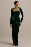 Fay Bottle Green Velvet Corset Style Knot Maxi Dress