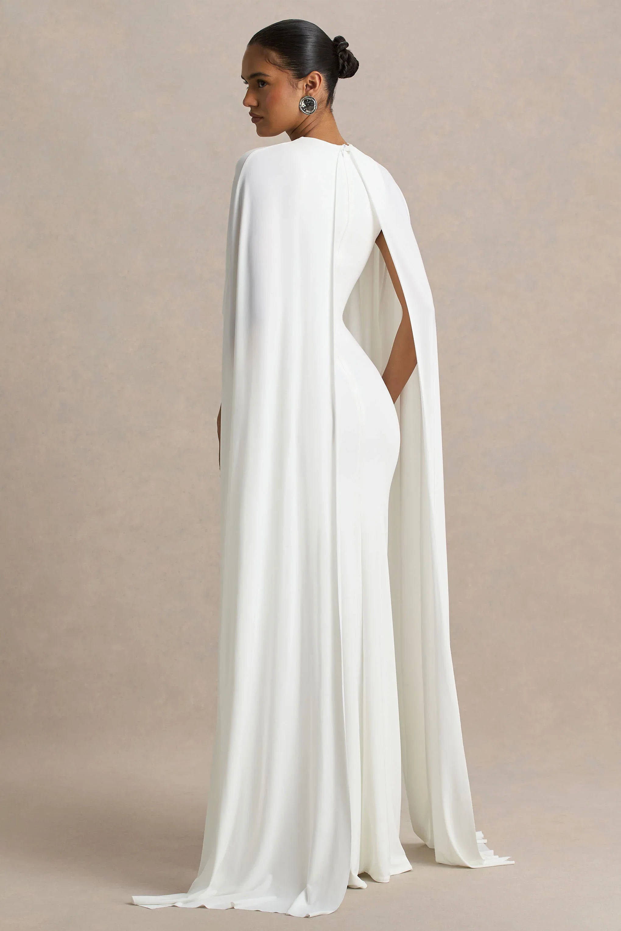 Padma White Draped Maxi Dress With Cape Sleeves