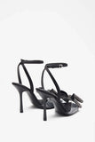Bowing Black Satin Heeled Sandals With Diamante Bows