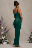 Avril Bottle Green Square Neck Maternity Maxi Dress with Split