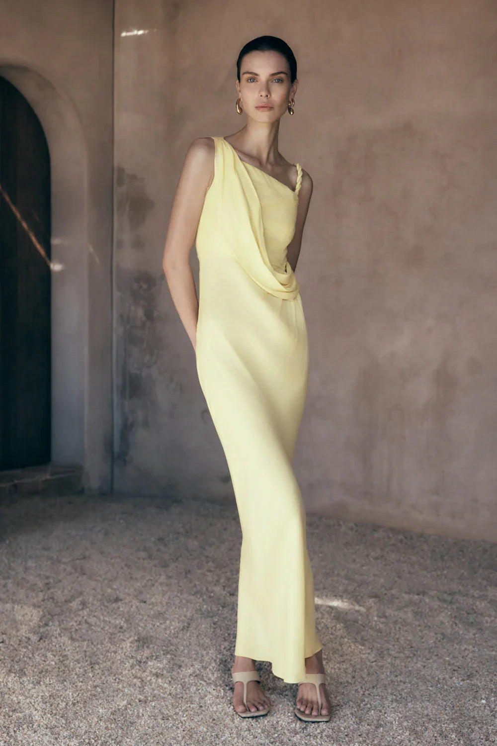 Lorieanne Draped Maxi Dress Lemon