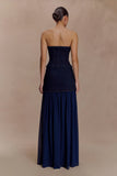 Tully Strapless Topstitch Denim Top Indigo Blue
