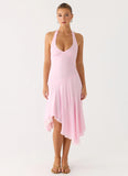 Faelie Halter Neck Asymmetrical Midi Dress Pink
