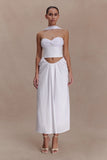 Talia Draped Linen Midi Skirt White