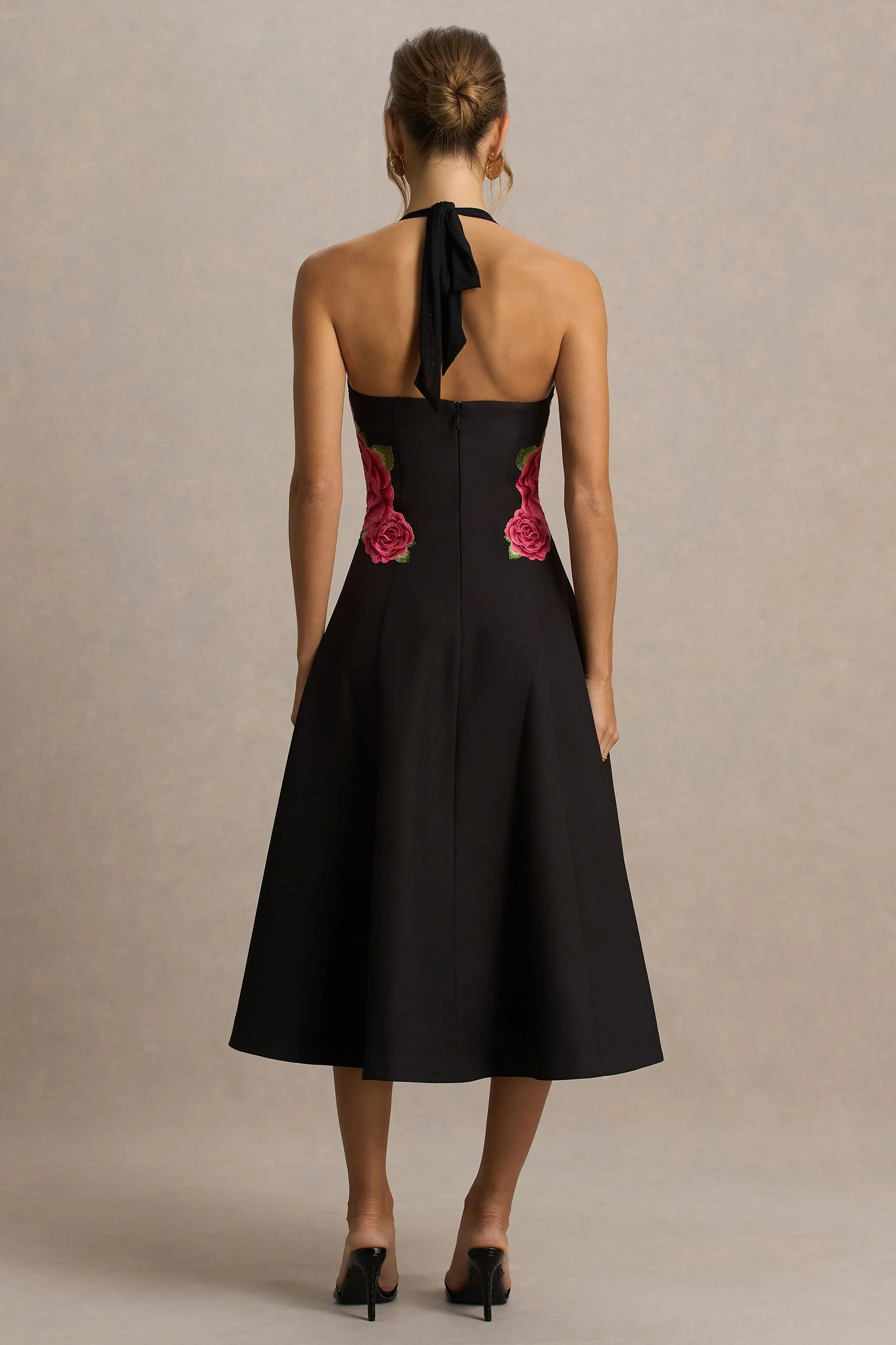 Tillie Black Halter Neck Midi Dress