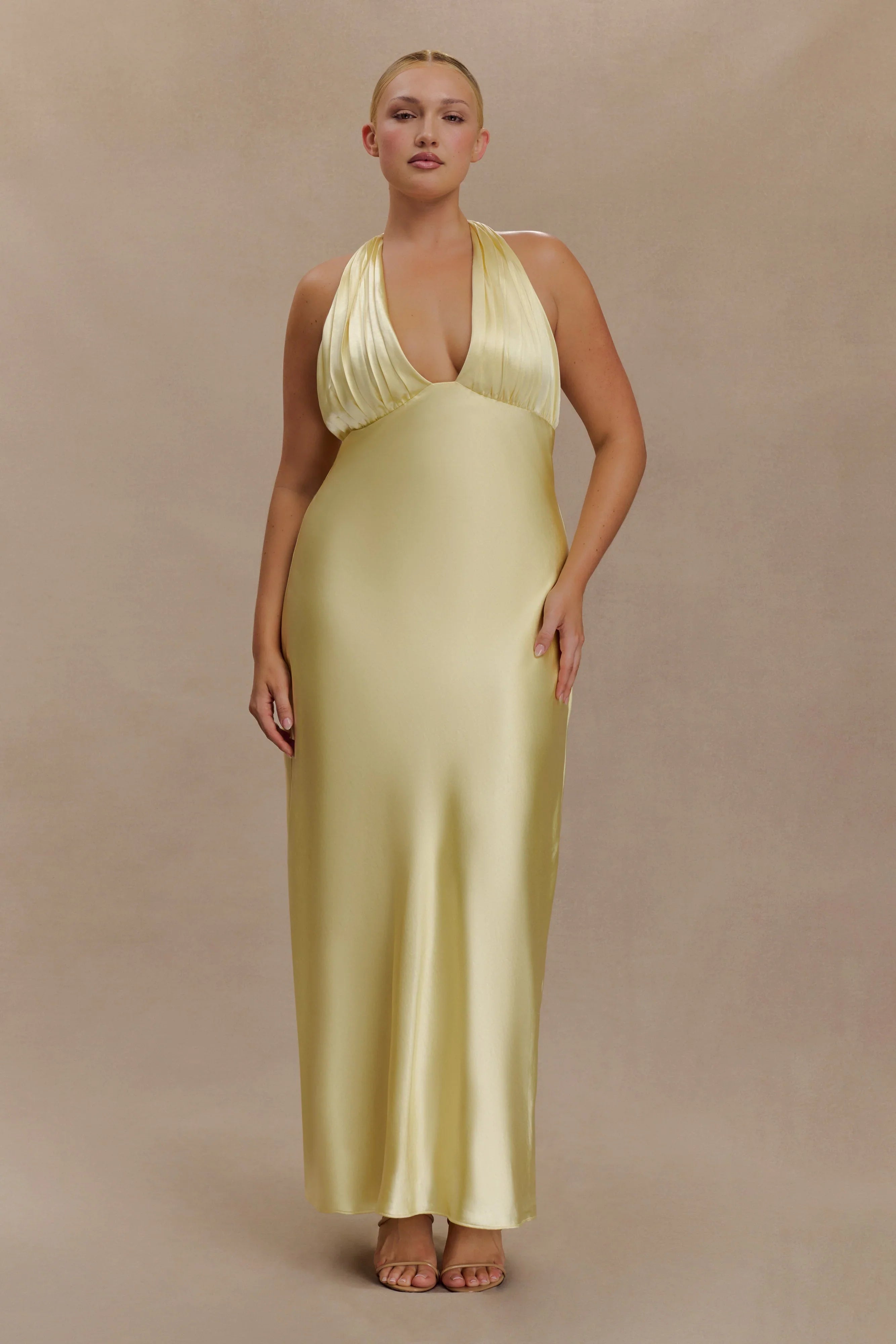 Alice Satin Halter Maxi Dress Lemon
