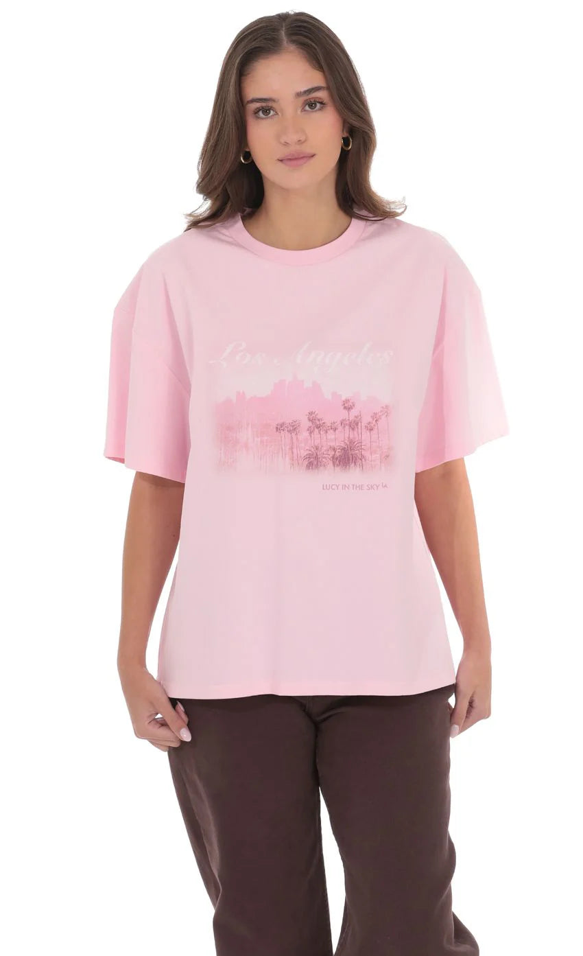 LA Graphic T Shirt in Pink
