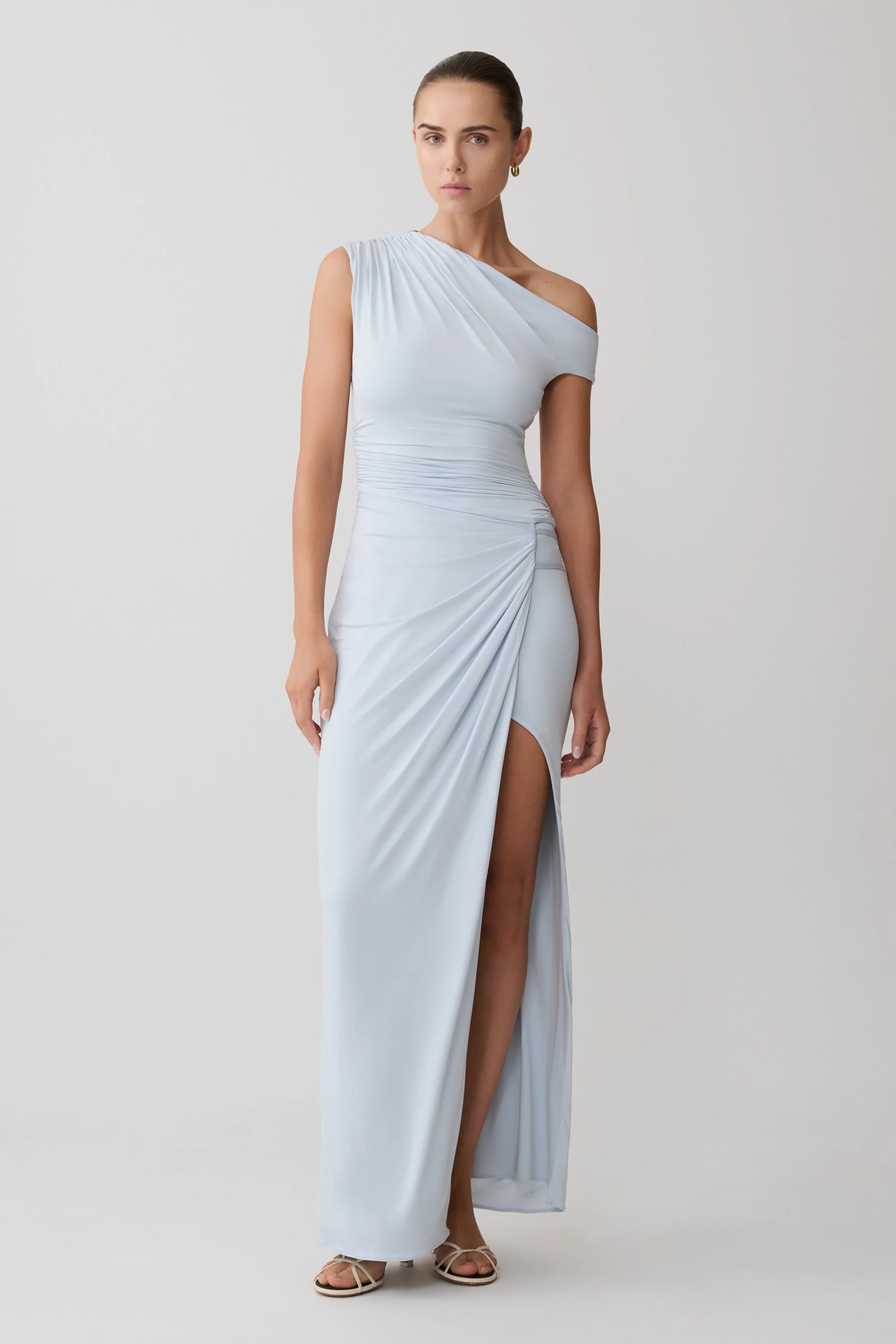 Alyn Off Shoulder Draped Maxi Dress Pale Blue