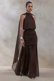 Veronique Brown Halter Neck Maxi Dress