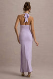 Sunflower Lilac Ruched High Neck Split Maxi Dress