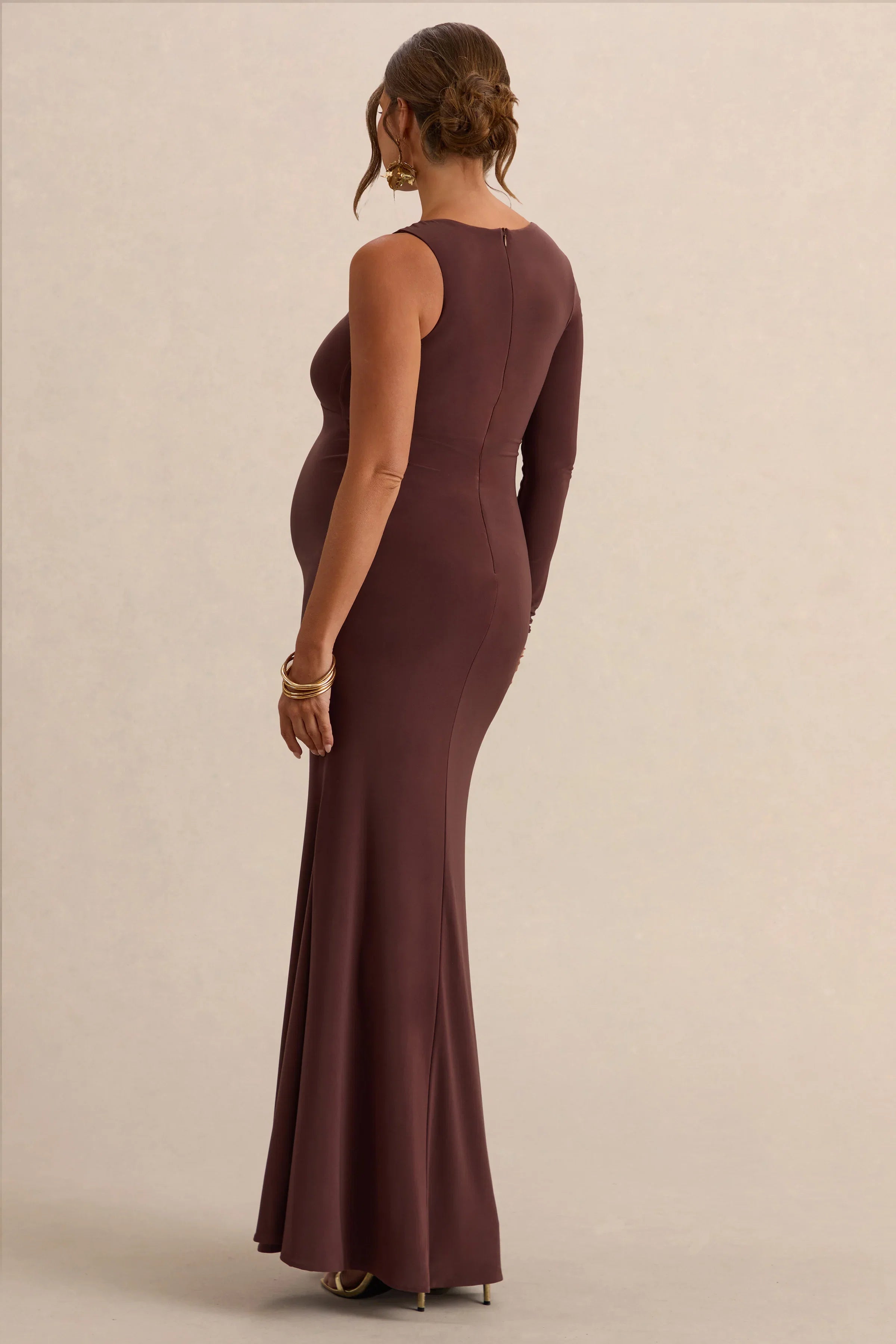 Oh Baby Brown Maternity One Shoulder Bodycon Maxi Dress