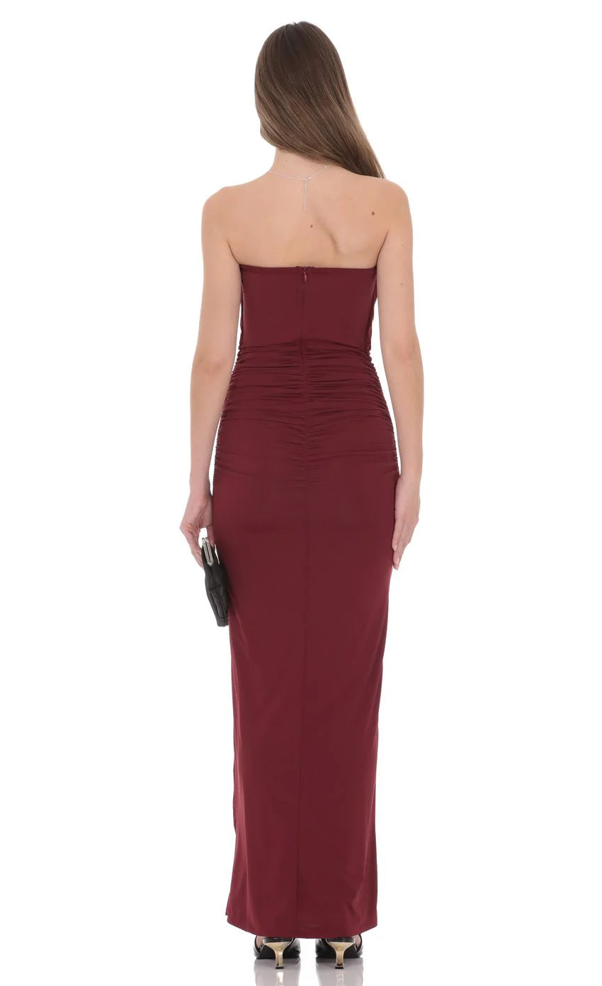 Draped Cutout Maxi Dress in Burgundy