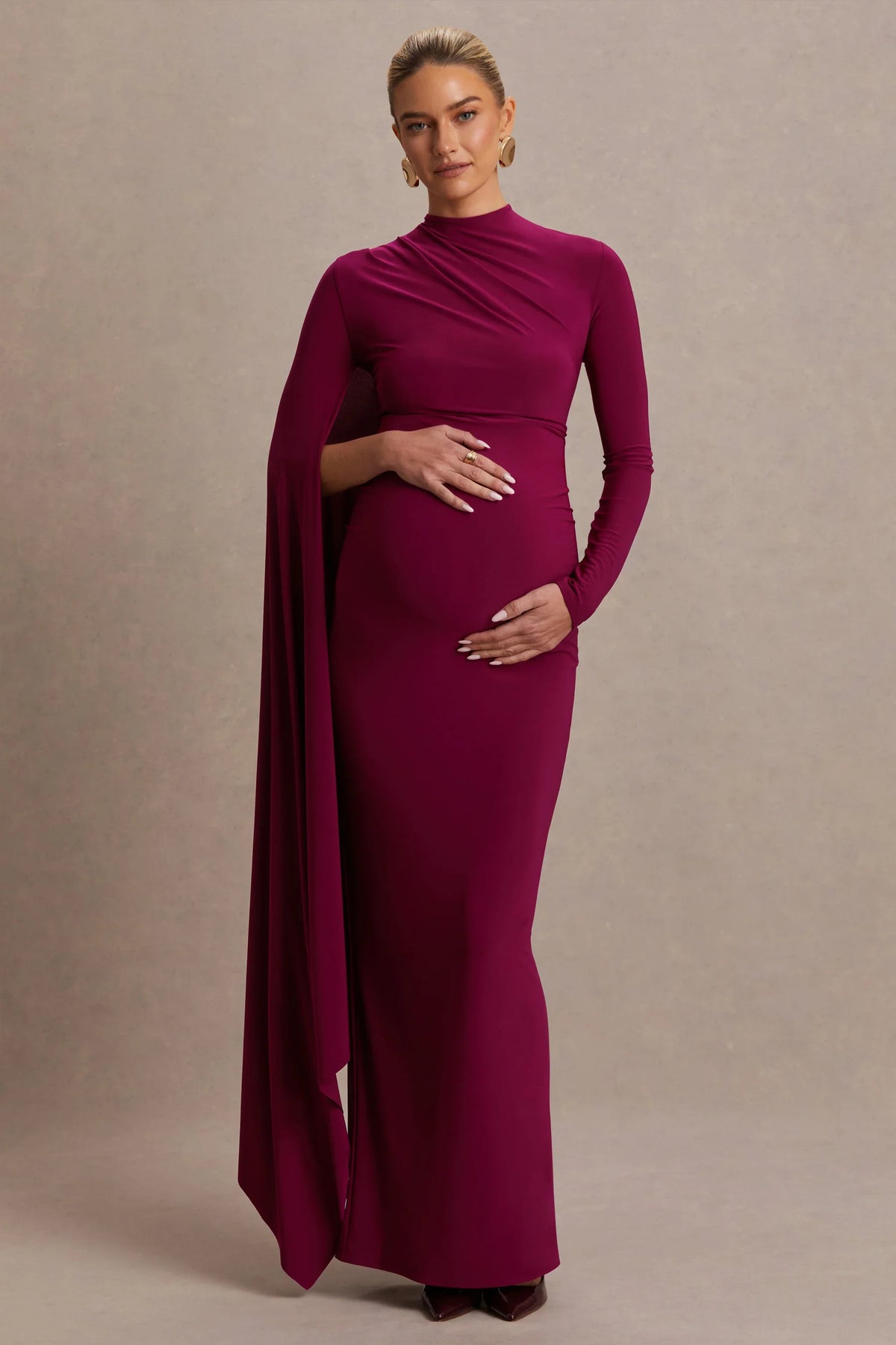 Lavinia Berry High Neck Maternity Maxi Dress With Cape Sleeve
