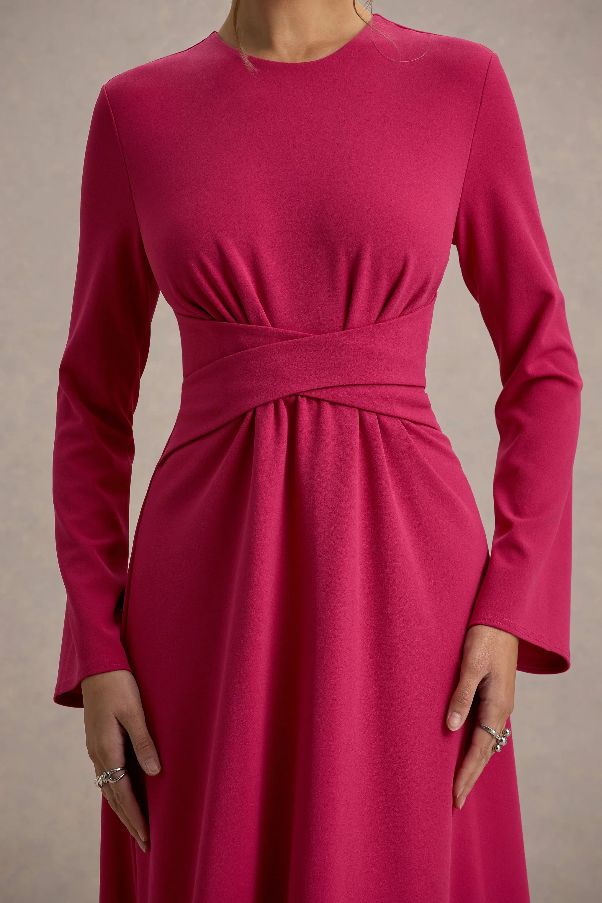 Cassiopeia Lemon Long Sleeve Midi Dress With Cross Waist