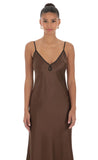 Satin Shift Maxi Dress in Brown