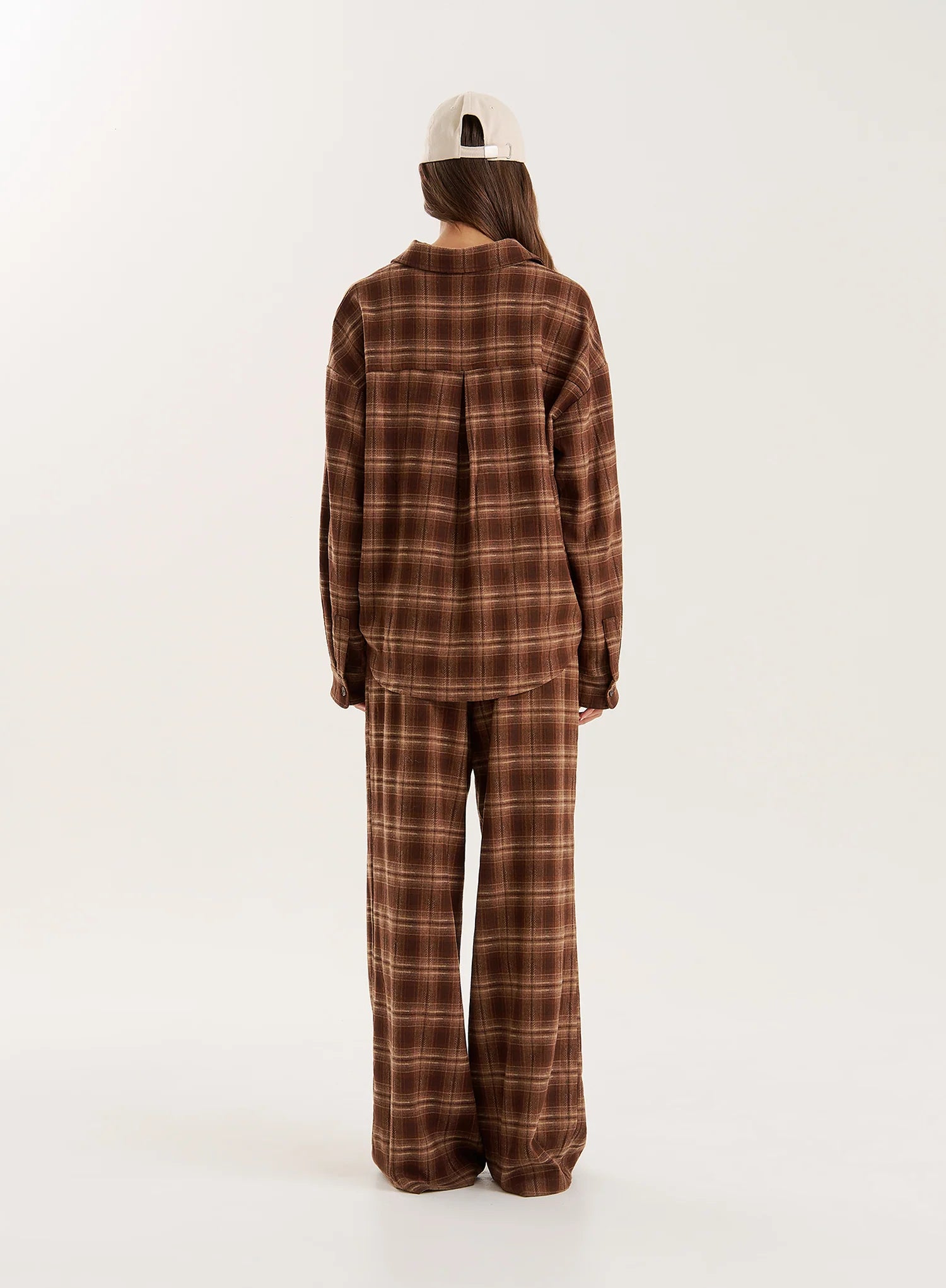 Brown Check Printed Oversized Shirt
