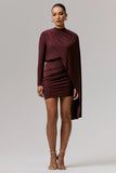 Celeste Burgundy Long Sleeve Mini Dress With Cape Sleeve