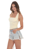 Low Rise Slit Denim Shorts in Light Blue