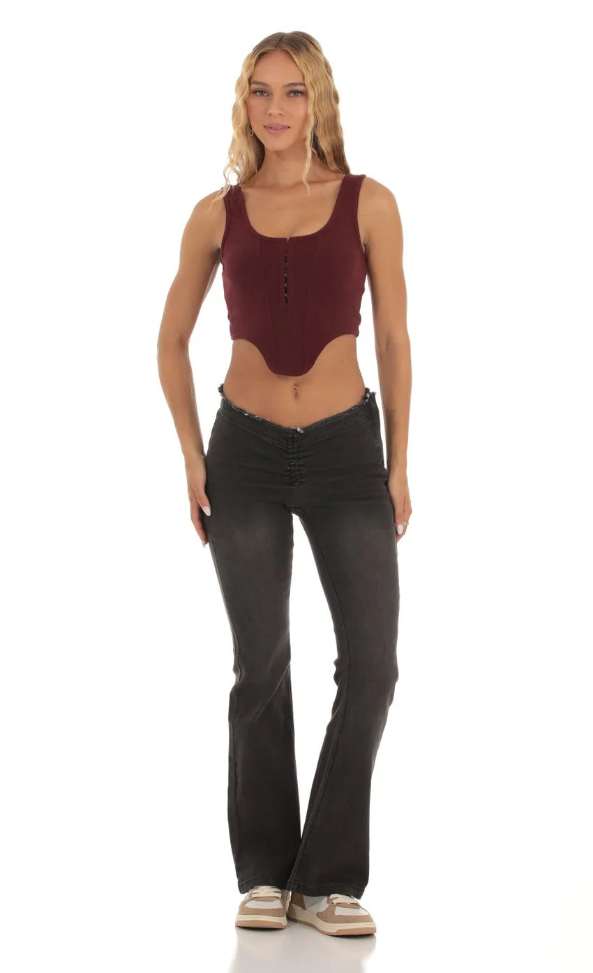 Ribbed Corset Tank Top in Maroon