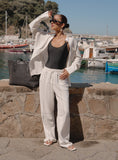 Off White Contrast Stitch Linen Trouser