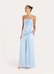Blue Satin Bandeau Top