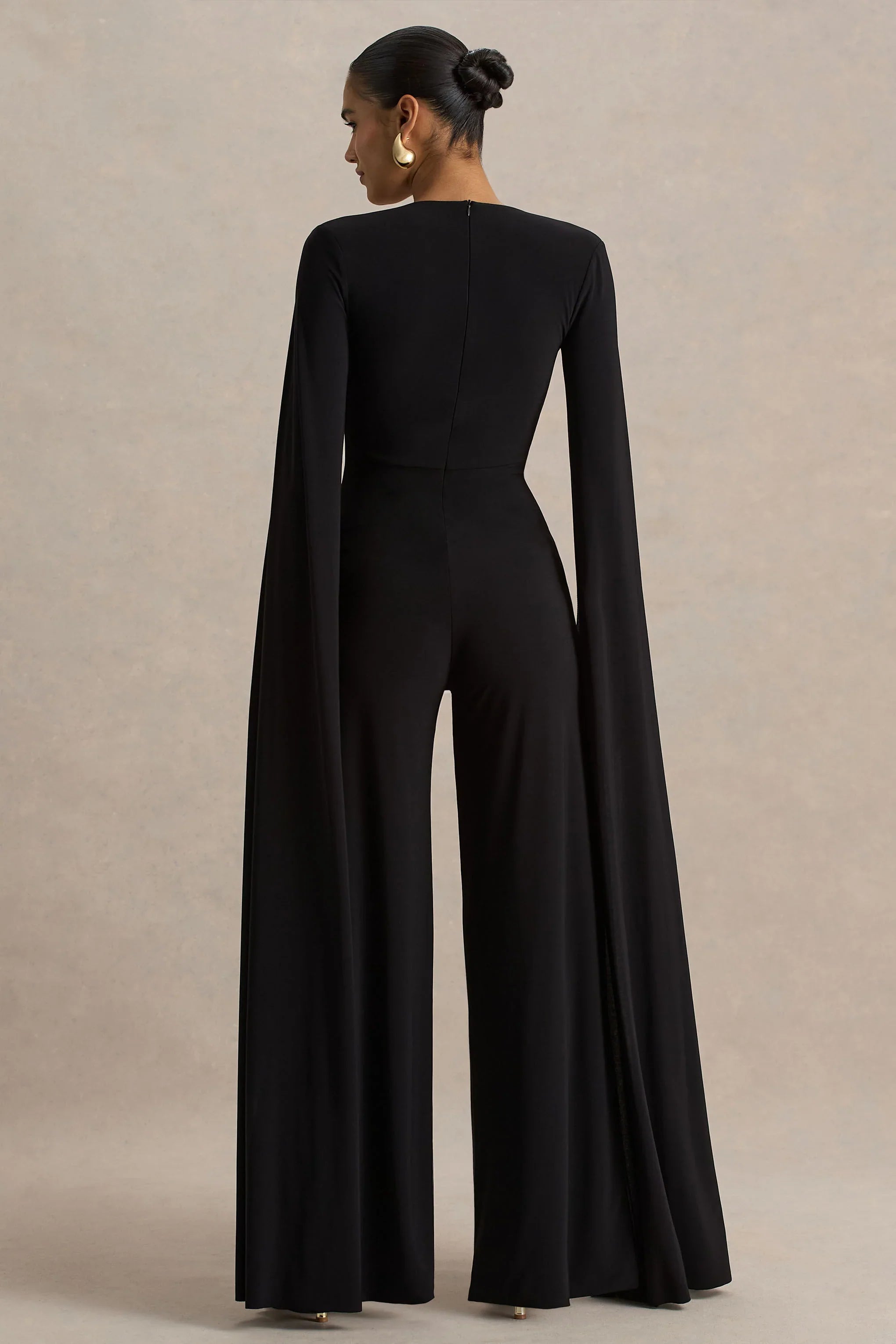 Zara Black Square Neck Jumpsuit With Cape Sleeves