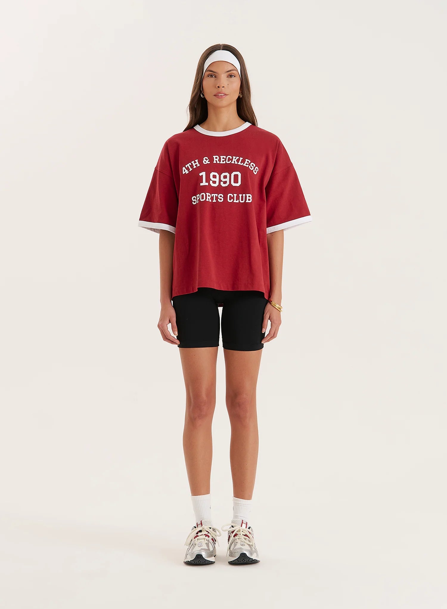Red Contrast Trim Slogan T Shirt