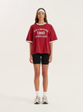 Red Contrast Trim Slogan T Shirt
