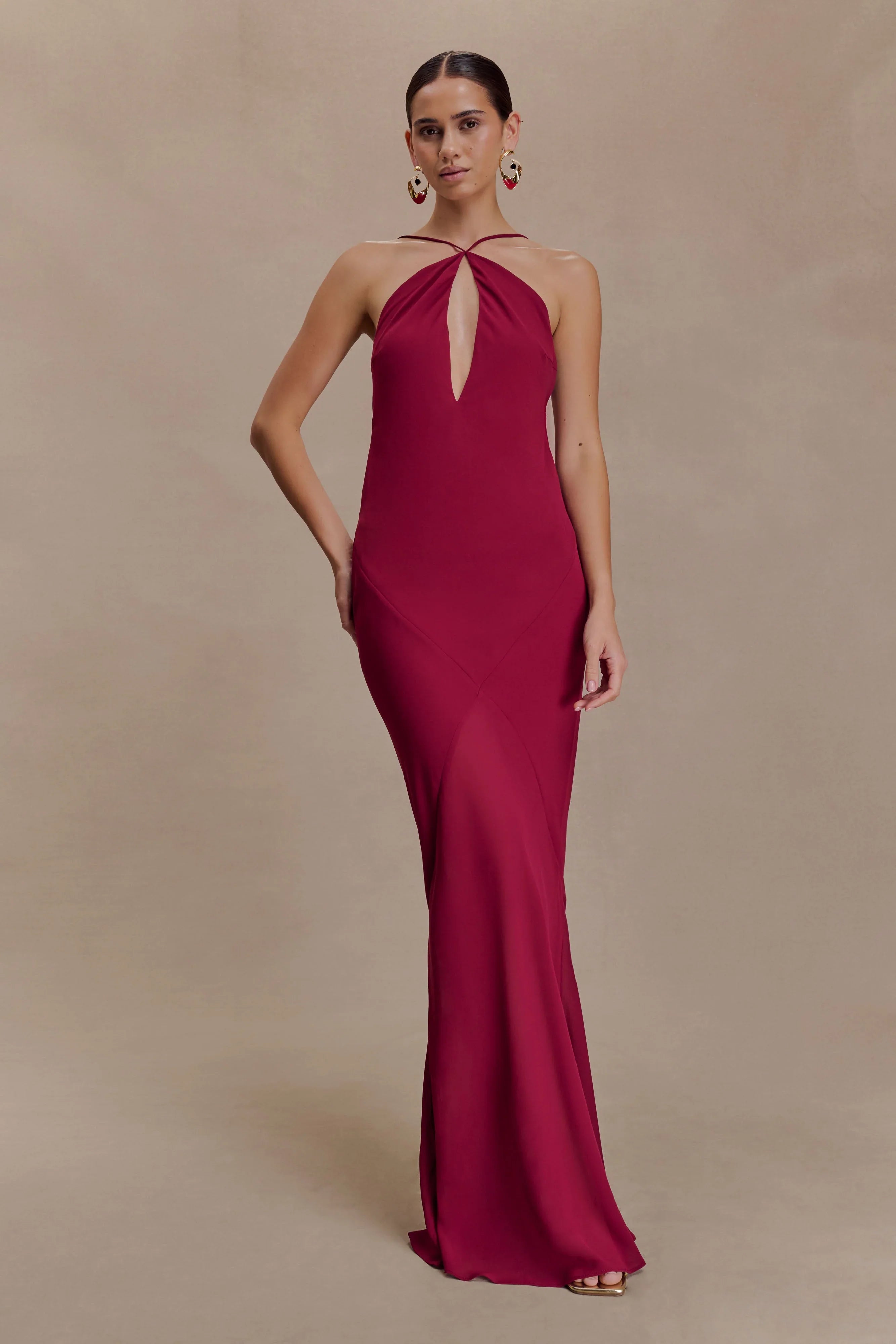 Nerea Slip Halter Maxi Dress Cherry Red