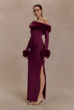 Karleigh Faux Fur Knit Maxi Dress Plum