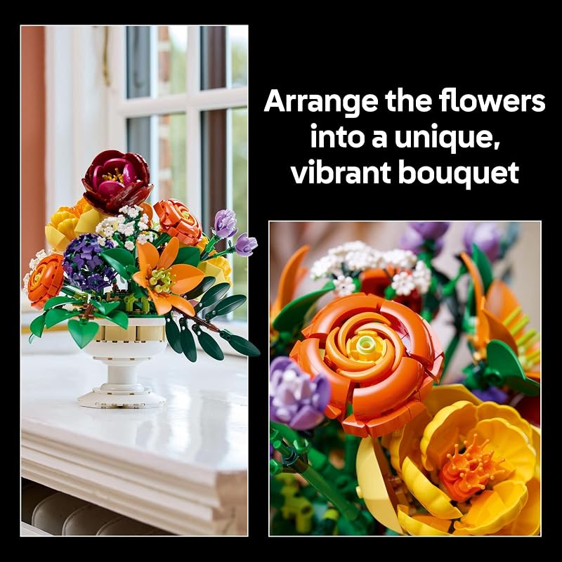 LEGO Botanicals Flower Arrangement Artificial Flowers Building Set Decor for Table Display Gift for Birthdays Unique Bouquet for Adults Ages 18 10345