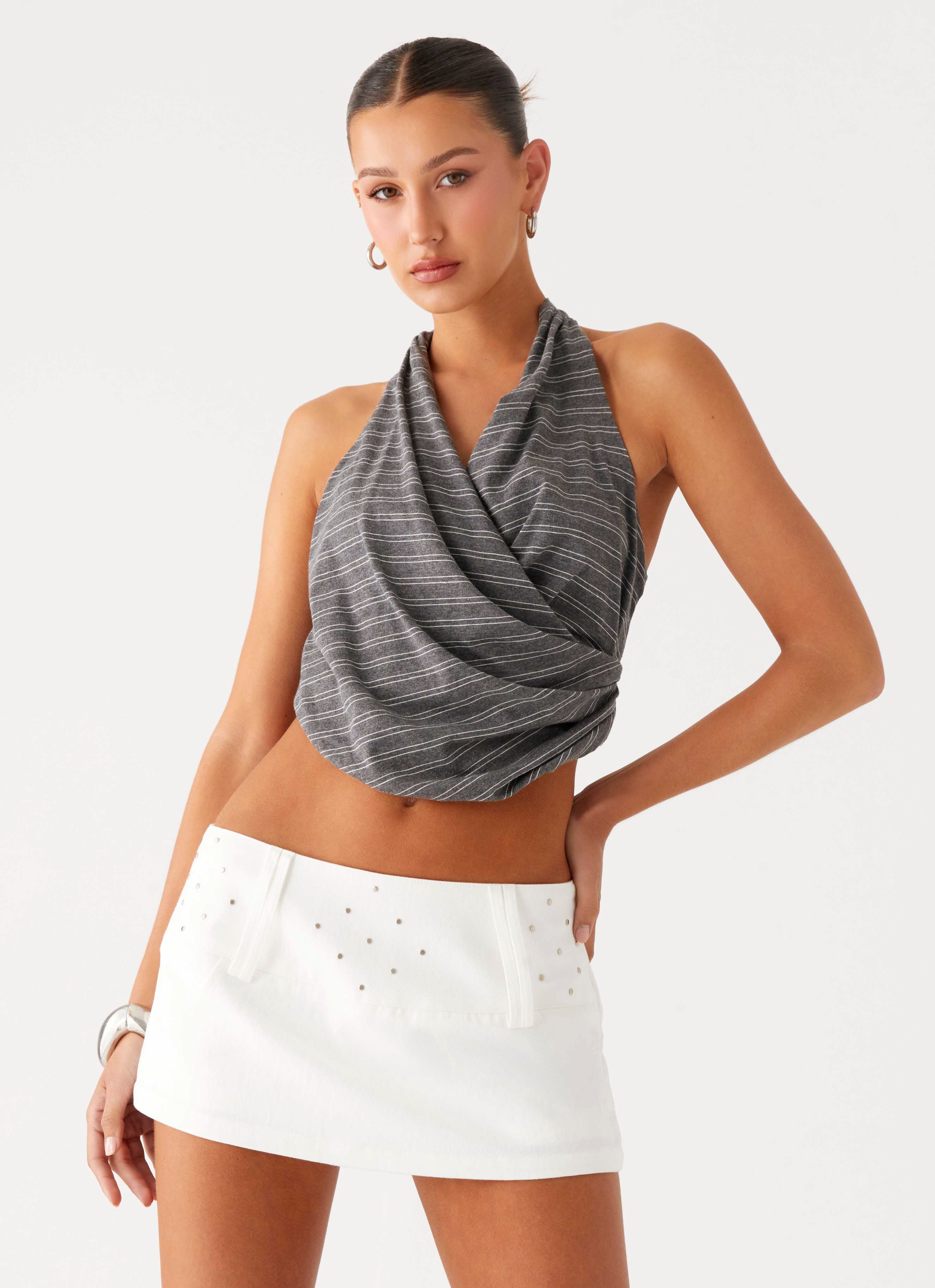 Hot Shot Studded Denim Mini Skort White