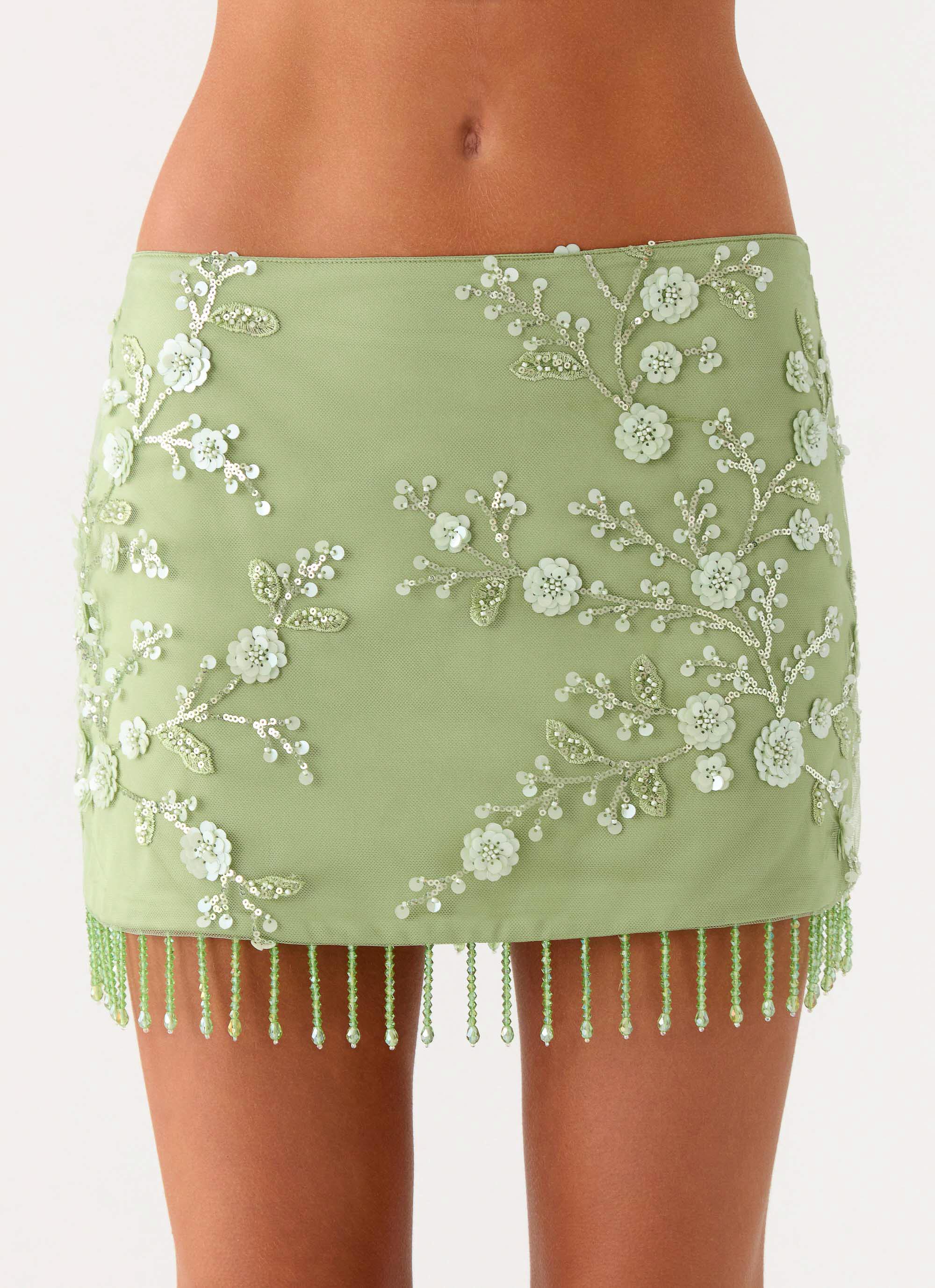 Midnight Tide Tie Side Mini Skirt Green