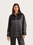 Black Satin Contrast Piping Shirt