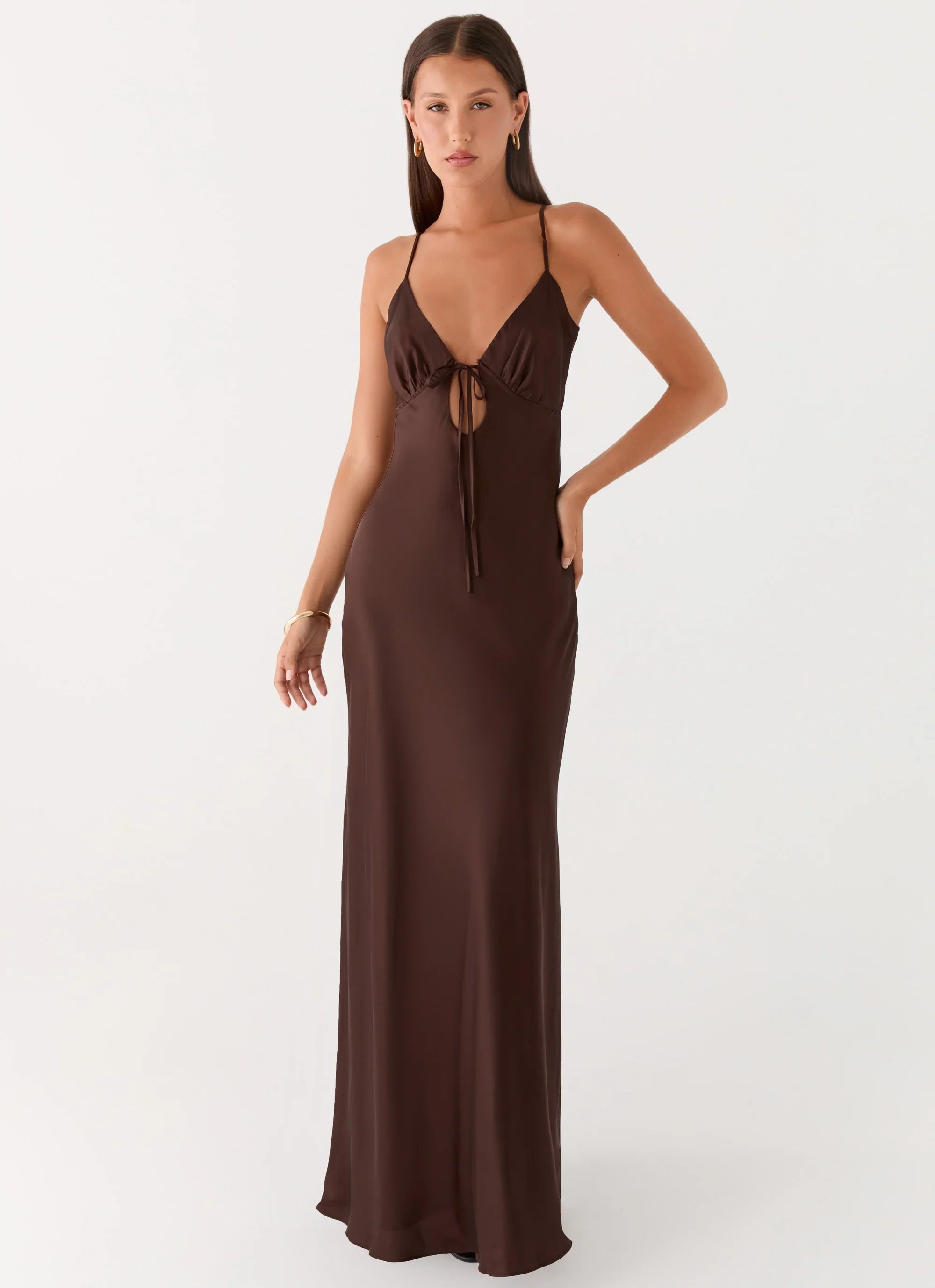 Flora Satin Maxi Dress Chocolate