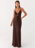 Flora Satin Maxi Dress Chocolate