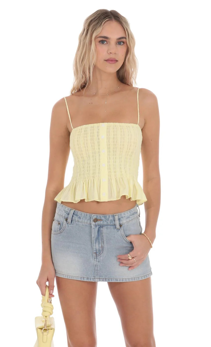 Smocked Button Top in Yellow