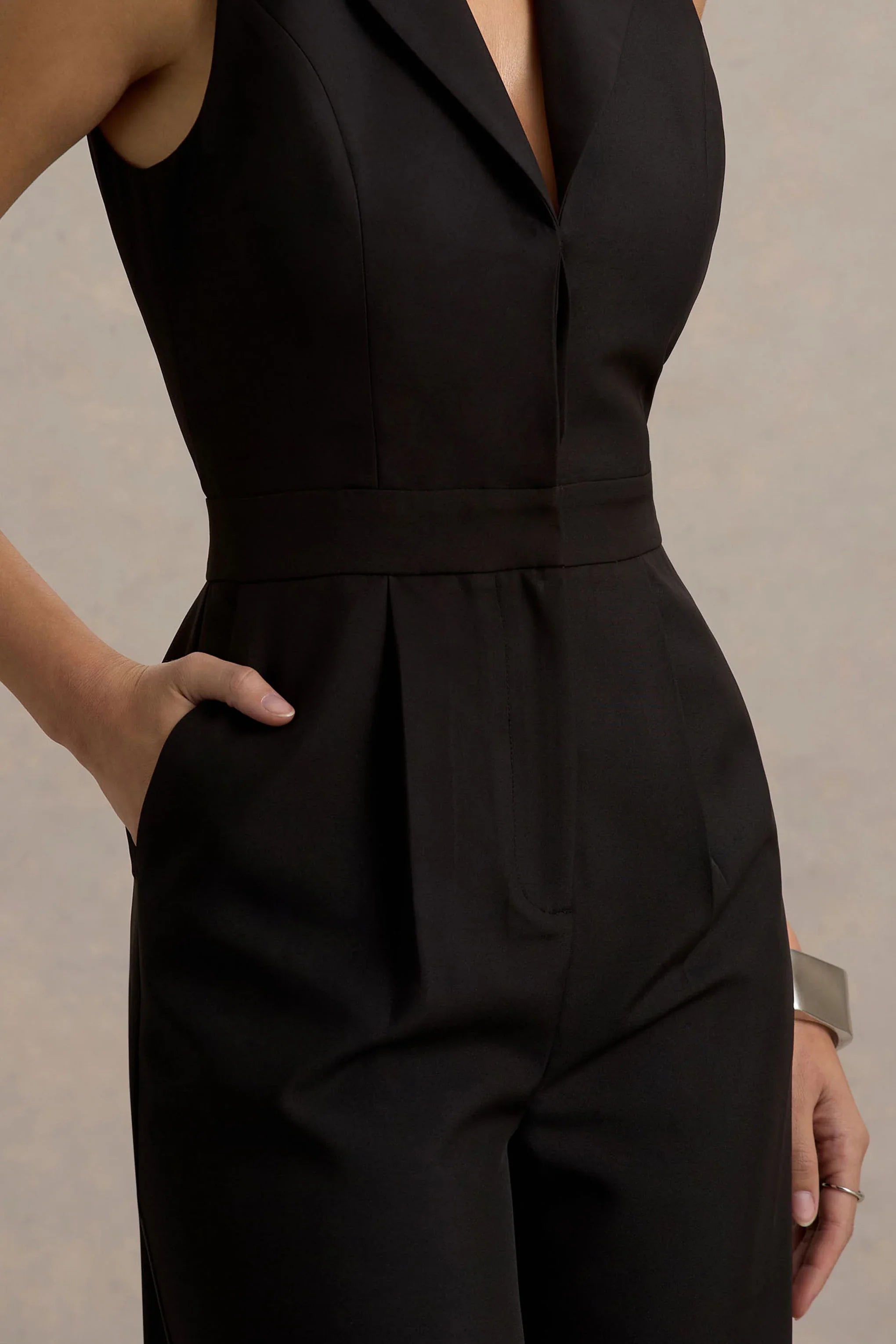 Trixie Black Plunge Neck Tailored Jumpsuit