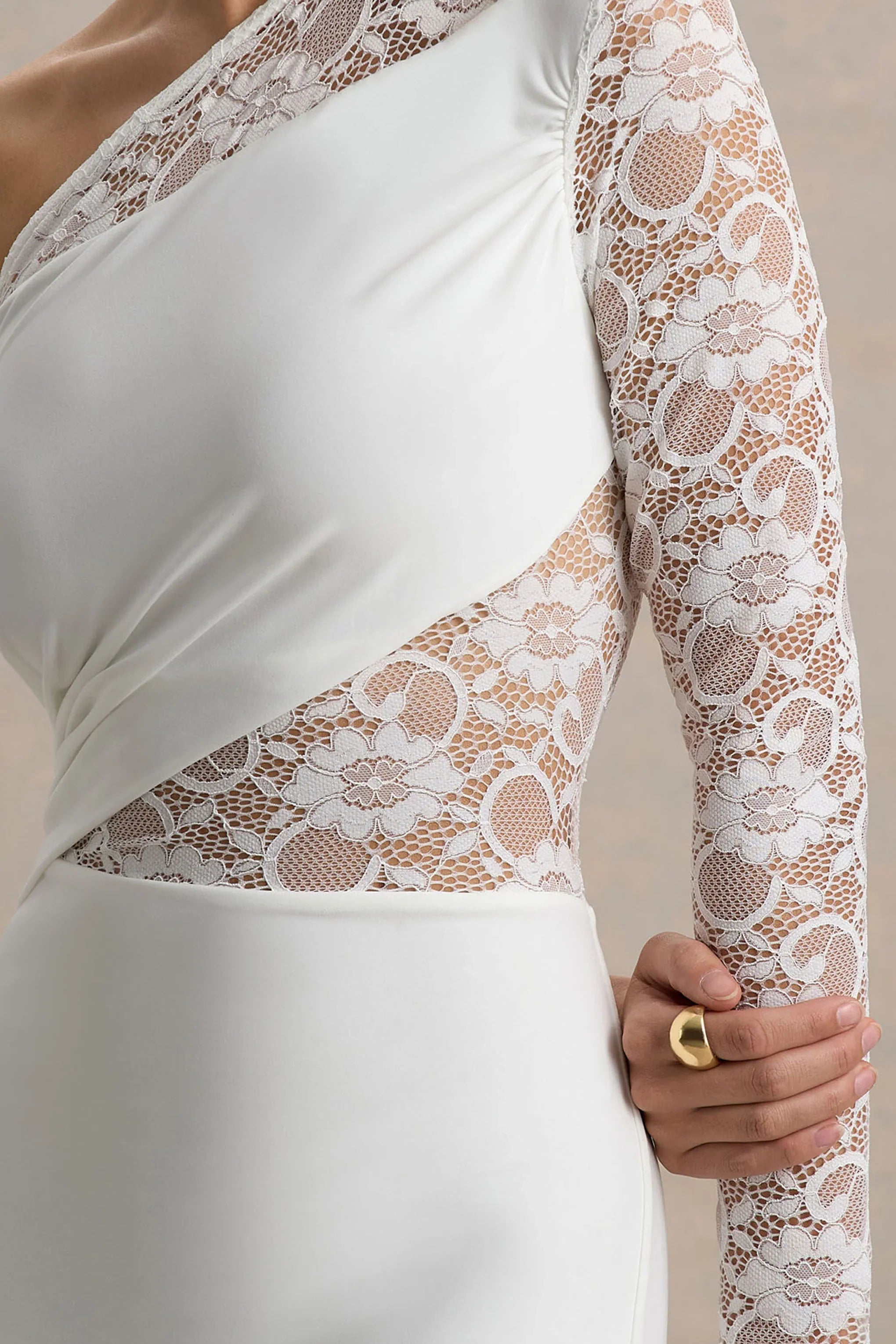 Moonlight White Asymmetric Maxi Dress With Lace Detailing