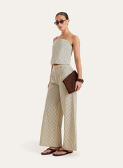 Beige Striped Tie Back Cami Crop Top