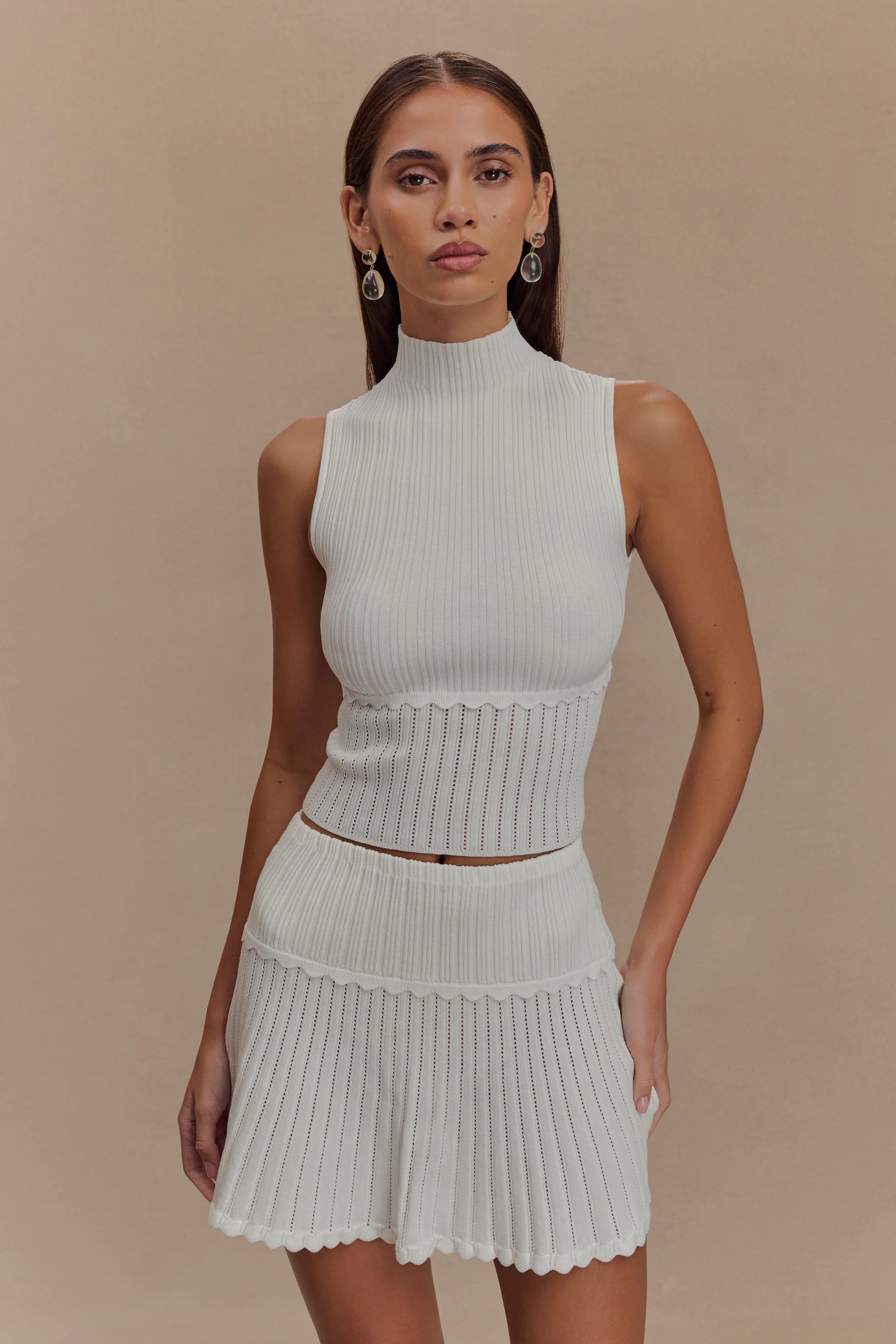 Indy Pointelle Knit Mini Skirt Ivory